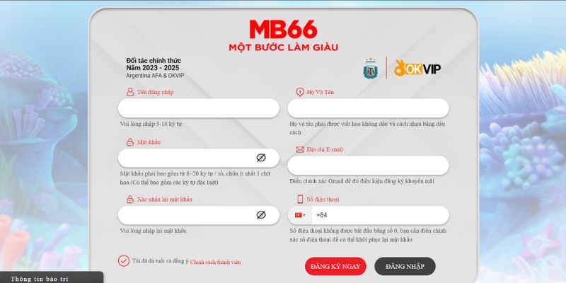 Các bước đăng ký thành viên chi tiết tại MB66