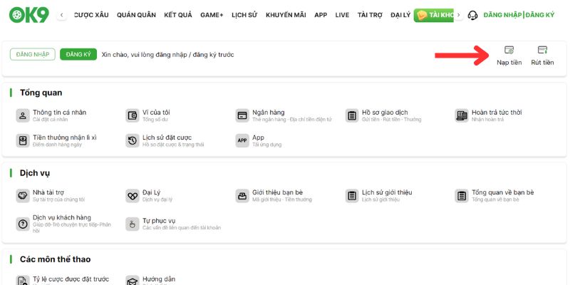Những quy trình để anh em nạp tiền tài khoản tại OK9